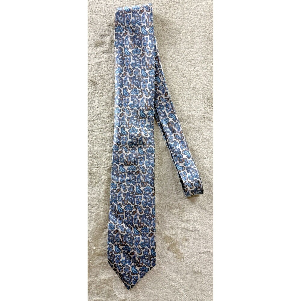 Dolcepunta Made Italy Thick Woven Gray Blue Paisley Silk Tie 61"